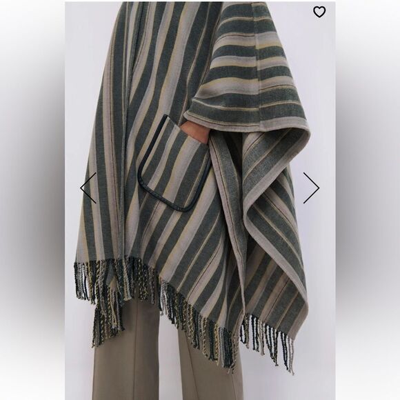 NWT SIMKHAI Cypress Stripe Sam Wool Fringe Poncho One-Size - Picture 5 of 14